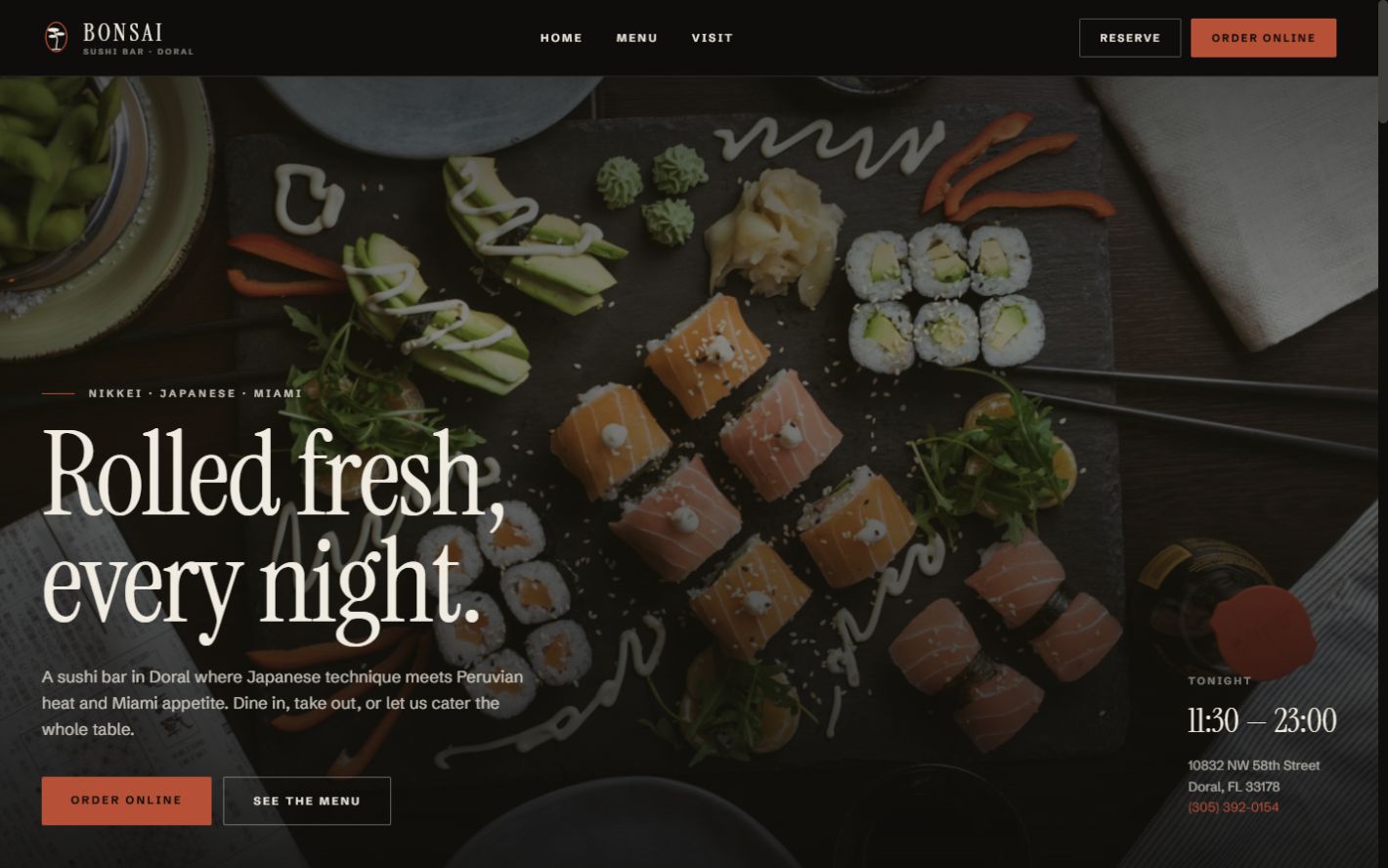 Bonsai Sushi website concept homepage by Sparza Studio