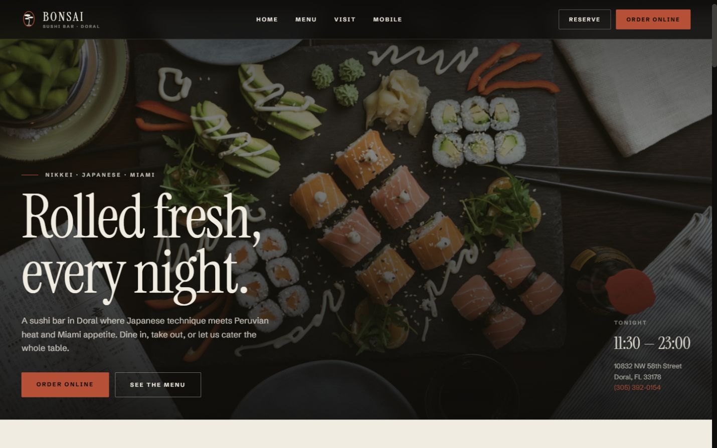 Bonsai Sushi website concept homepage by Sparza Studio