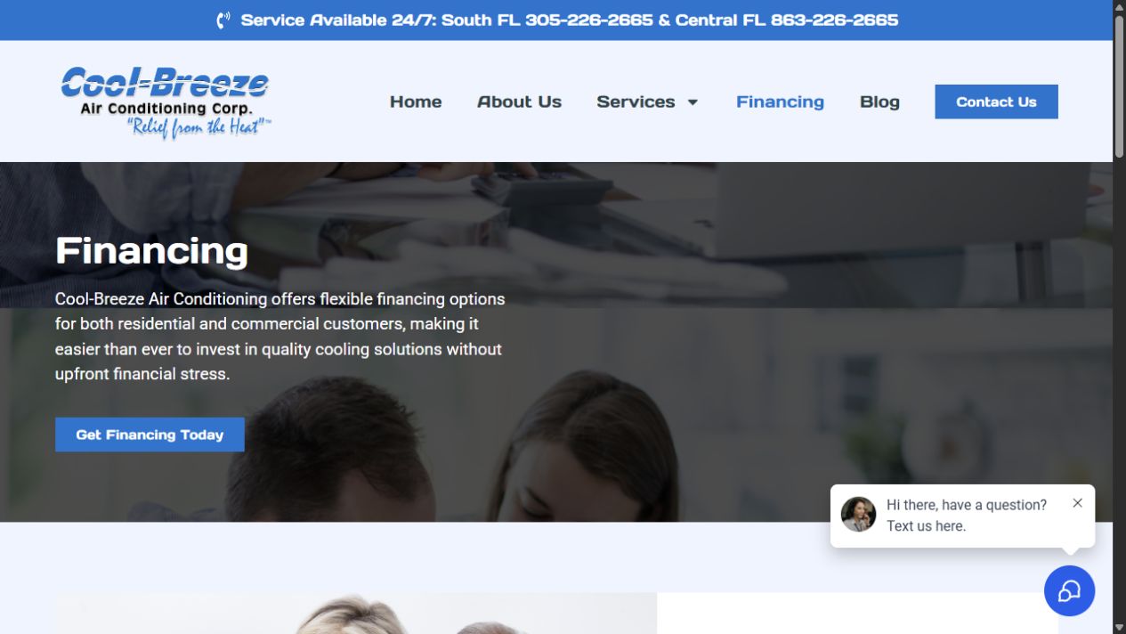 Current public Cool-Breeze financing page with a financing summary and application action