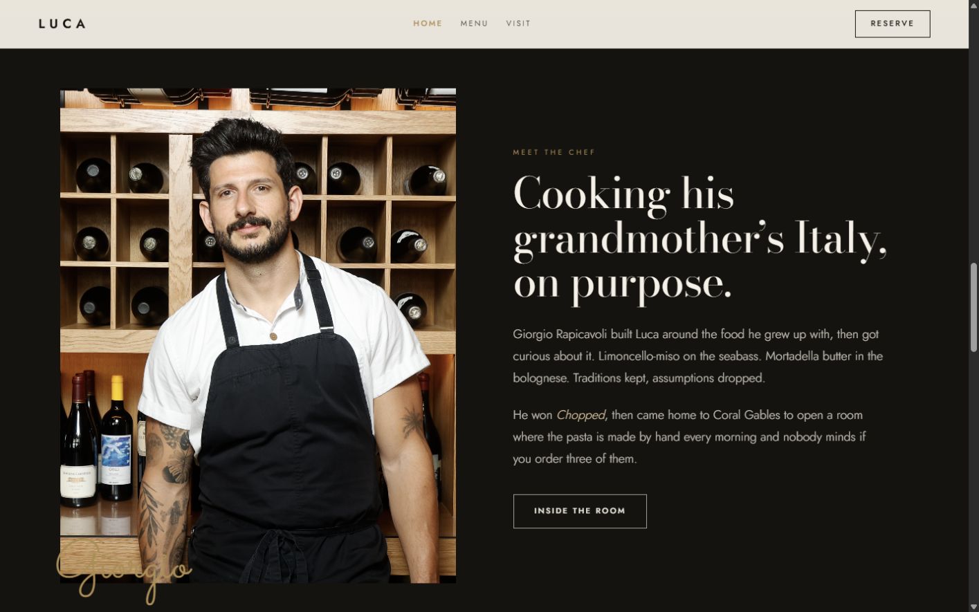 Proposed Luca Osteria chef and restaurant story section