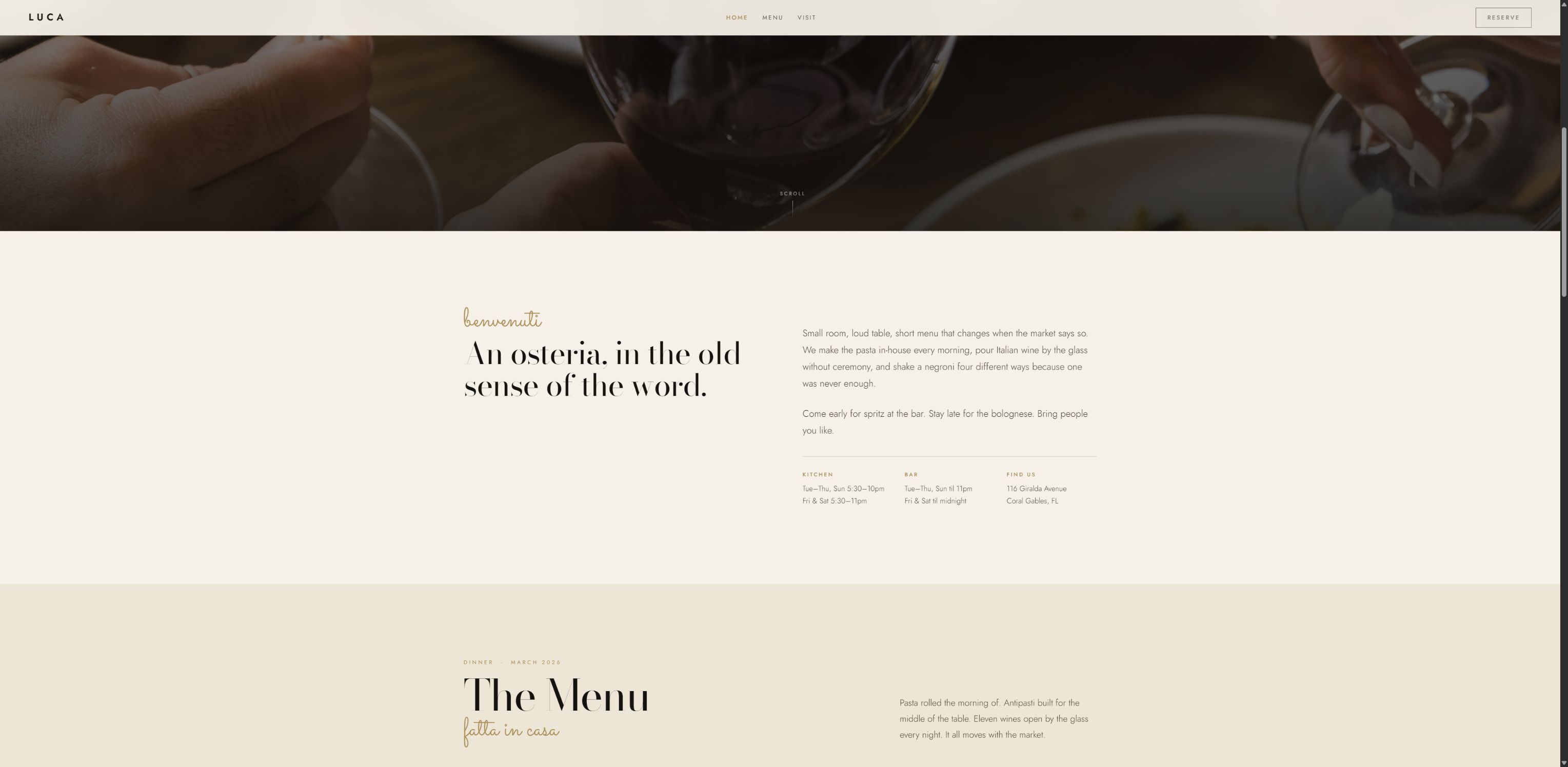 Proposed Luca Osteria chef and restaurant story section