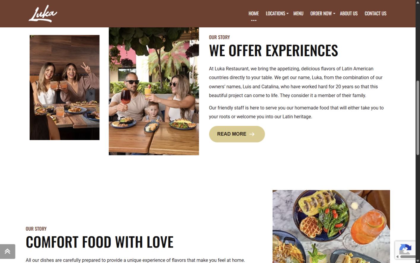 Current public Luka Restaurant story with dining photographs, the owners story, and a Read More link