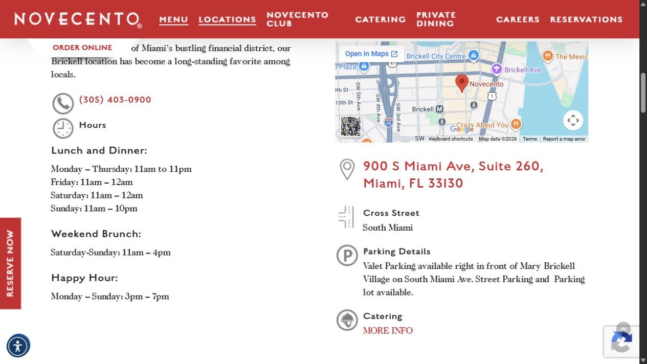Public Brickell visit details with hours, a map, address, and parking information