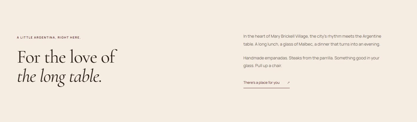 Novecento redesign showing the complete restaurant introduction section