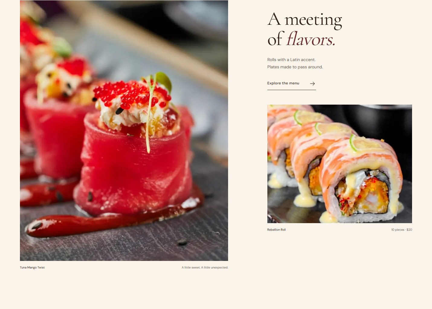 Sushiato redesign showing the complete food discovery section