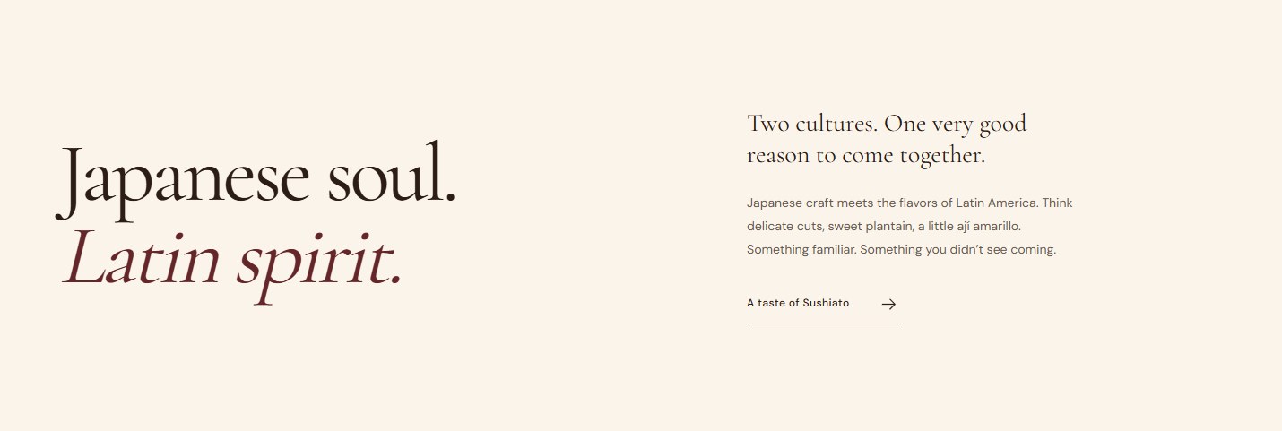 Sushiato redesign showing the complete restaurant introduction section